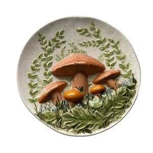 Vintage Mushroom 3-D Decorative Plate, Retro 1970's Byron Mold Ceramic